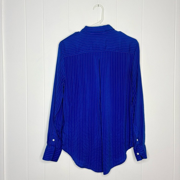 J. Crew Textured Drapey Button Up Shirt Medium Blue Striped Blouse Top BY680 - Picture 8 of 8